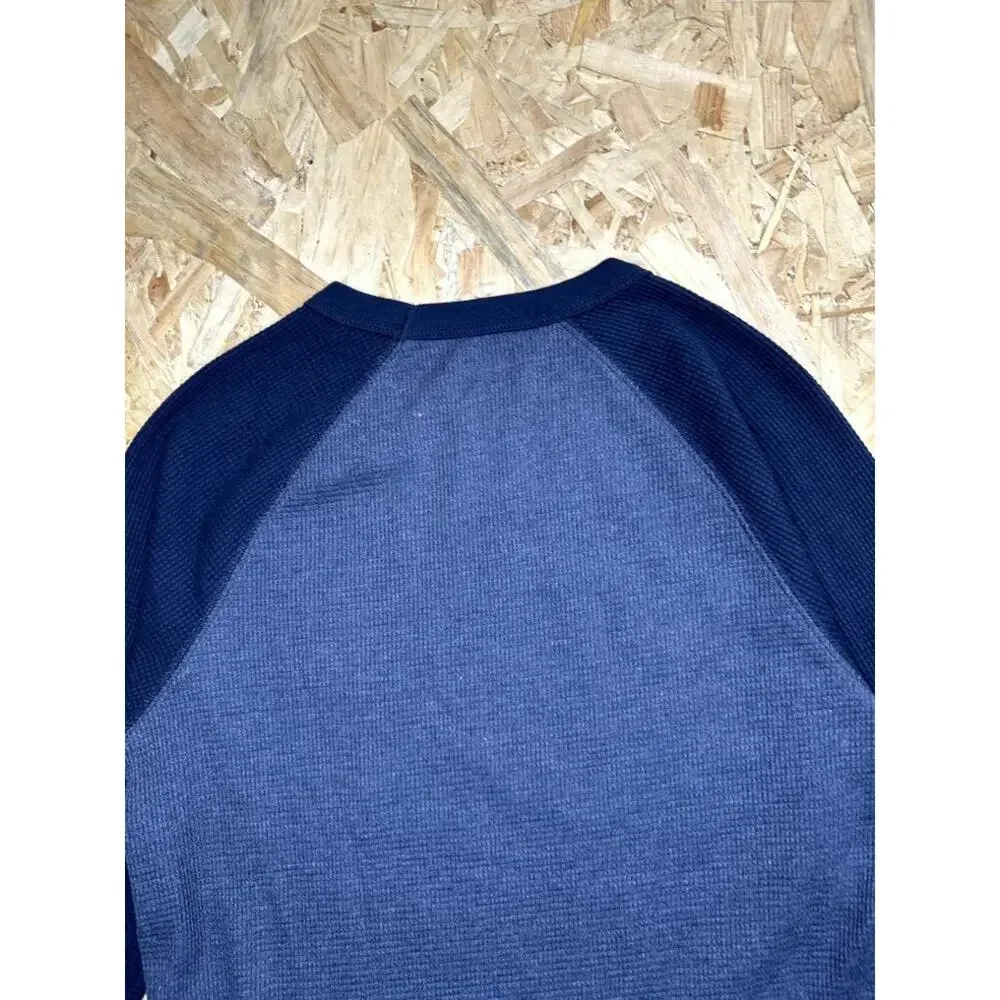 Old Navy Boys Thermal Shirt Size L 10-12 Blue Raglan Long Sleeve Waffle Knit